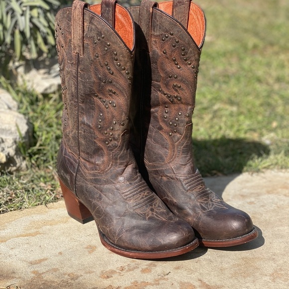 ✨️Dan Post Leather Riveted Cowboy Boots! - Picture 3 of 14
